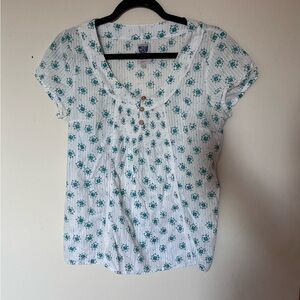 Chic White and Blue Floral Women's Blouse